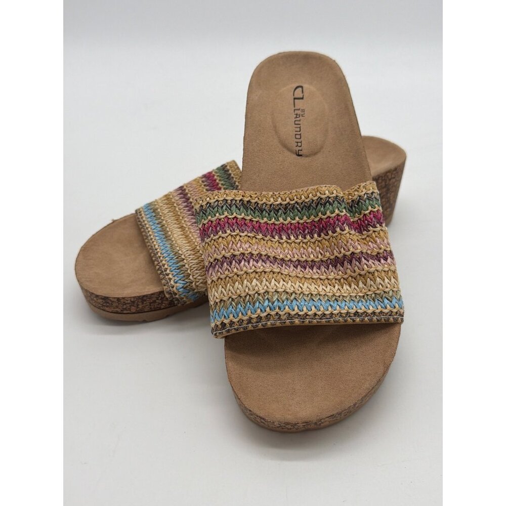 CL By Laundry Womens Wedge Slide Sandals Size 6 Multicolor Crochet Strap Cork So